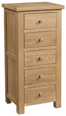 Product photograph of Appleby Oak 5 Drawer Narrow Chest from Choice Furniture Superstore