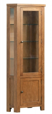 Product photograph of Original Rustic Oak 2 Door Glazed Corner Display Cabinet from Choice Furniture Superstore