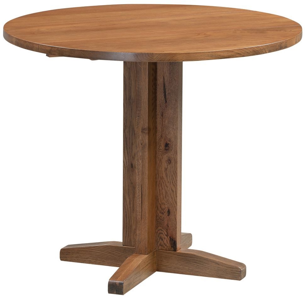 Original Rustic Oak Round Drop Leaf 4 Seater Extending Dining Table