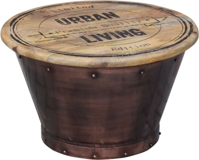 Product photograph of Modern Reclaimed Industrial Round Trunk Box - 357 from Choice Furniture Superstore