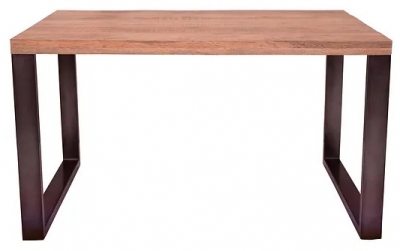 Neota Rough Sawn Mango Wood Dining Table, 175cm Rectangular Top Seats 6 to 8 Diners with Black Metal U Legs