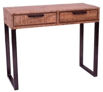 Neota Rough Sawn Mango Wood 2 Drawers Console Table with Black Metal U Legs