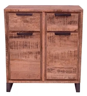 Product photograph of Neota Rough Sawn Mango Wood Hall Cabinet 2 Doors With Black Metal U Legs from Choice Furniture Superstore