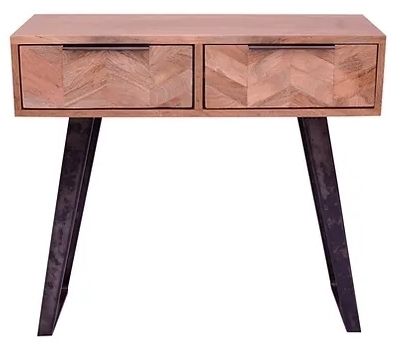 Albadi Parquet Style Industrial Mango Wood 2 Drawers Console Table