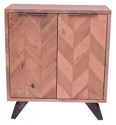 Albadi Parquet Style Industrial Mango Wood Hall Cabinet, 2 Doors