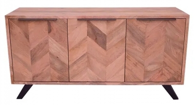 Albadi Parquet Style Industrial Mango Wood Medium Sideboard, 145cm with 3 Doors