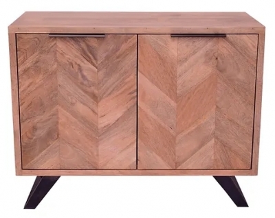 Albadi Parquet Style Industrial Mango Wood Small Sideboard, 95cm with 2 Doors