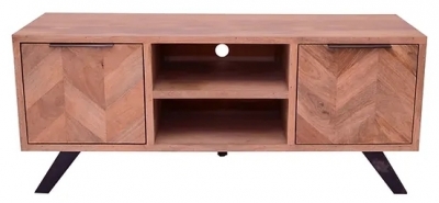 Product photograph of Albadi Parquet Style Industrial Mango Wood Tv Unit 135cm W With Storage For Television Upto 50in Plasma from Choice Furniture Superstore