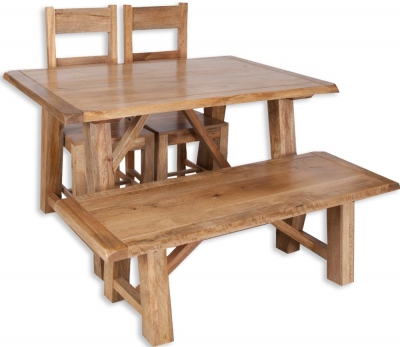 Product photograph of Bombay Mango Wood Dining Set With 2 Wooden Chairs And Bench from Choice Furniture Superstore