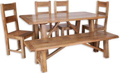Product photograph of Bombay Mango Wood Dining Set With 4 Wooden Chairs And Bench from Choice Furniture Superstore
