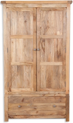 Product photograph of Bombay Mango Wood 2 Door 1 Drawer Wardrobe from Choice Furniture Superstore