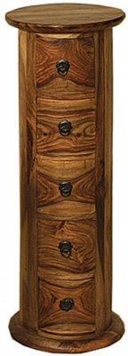 Product photograph of Thacket Sheesham Wood 5 Drawer Narrow Drum Chest from Choice Furniture Superstore