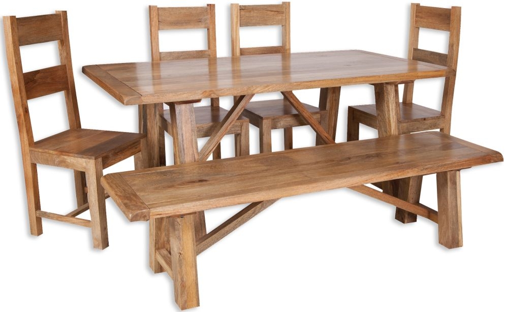 Bombay Mango Wood Dining Set with 4 Wooden Chairs and Bench