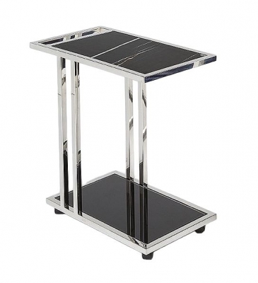 Product photograph of Stone International Tray Marble Accent Table - Black Glass And Polished Steel from Choice Furniture Superstore