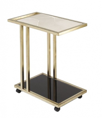 Product photograph of Stone International Tray Marble Accent Table - Black Glass And Satin Brass from Choice Furniture Superstore