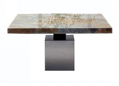 Product photograph of Stone International Athena Square Dining Table - Marble And Polished Steel from Choice Furniture Superstore