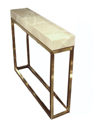 Stone International Kubo Console Table - Marble and Satin Brass