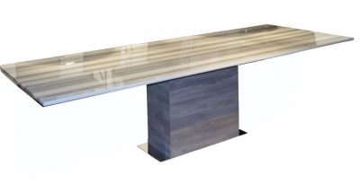Stone International Saturn Marble and Polished Stainless Steel 6 Seater Extending Dining Table