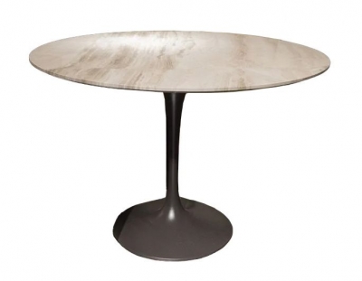 Stone International Flute Marble Round Dining Table with Metal Base - 4 Seater