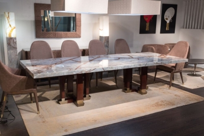 Product photograph of Stone International Daytona Marble And Wood Large Dining Table from Choice Furniture Superstore