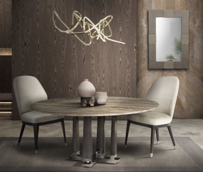Product photograph of Stone International Daytona Marble And Wood Round Dining Table from Choice Furniture Superstore