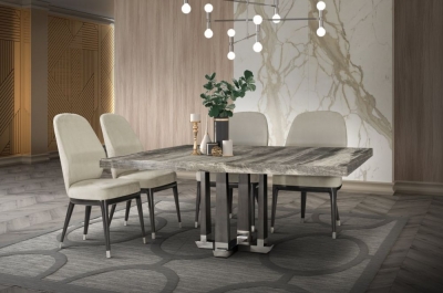 Product photograph of Stone International Daytona Marble And Wood Square Dining Table from Choice Furniture Superstore