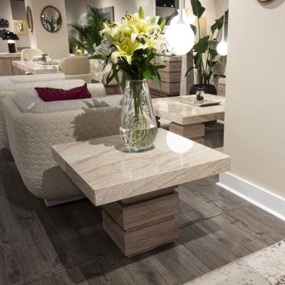 Goya Marble Top Square Side Table With Pedestal Base Variation Available