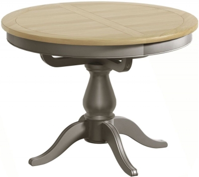 Product photograph of Harmony Grey Painted Pine Round 4-6 Seater Extending Dining Table from Choice Furniture Superstore