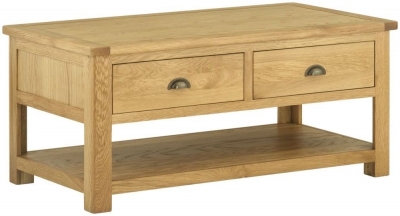 Product photograph of Portland 2 Drawer Coffee Table - Comes In Oak Stone Painted Ivory White Painted from Choice Furniture Superstore