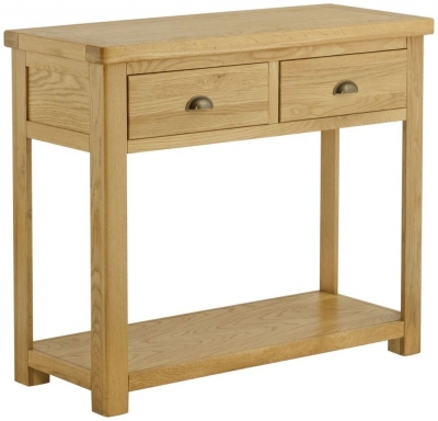 Product photograph of Portland 2 Drawer Console Table - Comes In Oak Stone Painted Ivory White Painted from Choice Furniture Superstore