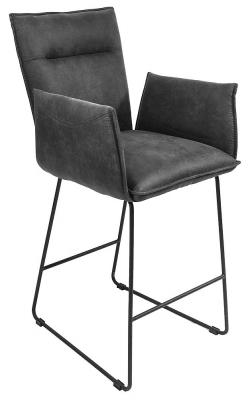 Larson Grey Suede Bar Stool with Arms (Sold in Pairs)