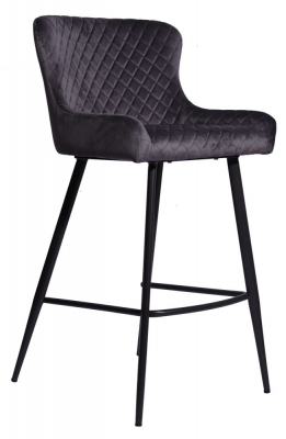 Alpha Bar Stool (Sold in Pairs) - Comes in Grey Velvet Fabric, Blue Velvet Fabric & Grey Leather Options