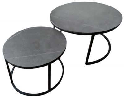 Product photograph of Zeus Grey Sintered Stone Round Nesting Coffee Tables from Choice Furniture Superstore