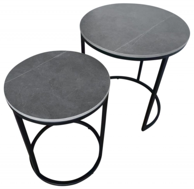Product photograph of Zeus Grey Sintered Stone Round Nesting Lamp Tables from Choice Furniture Superstore