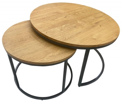 Product photograph of Trend Oak Round Nesting Coffee Tables from Choice Furniture Superstore