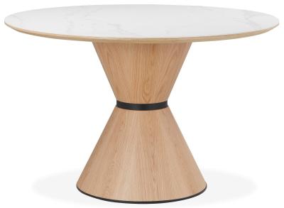 Modena 120cm Oak Pedestal Round Dining Table With White Sintered Stone Top