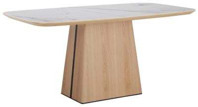 Modena 160cm Oak Pedestal Dining Table With White Sintered Stone Top