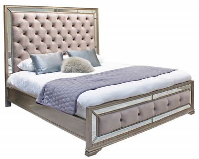 Product photograph of Vida Living Jessica Champagne Mirrored Velvet Bed from Choice Furniture Superstore