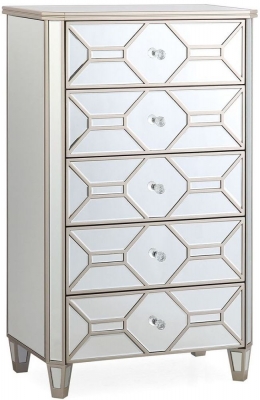 Image of Vida Living Rosa Geometric Mirrored 5 Drawer Chest