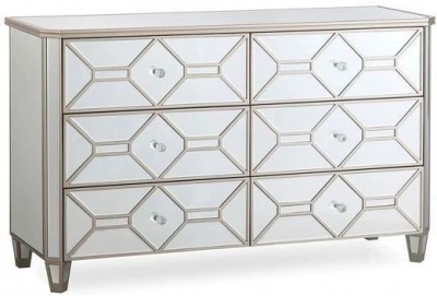 Product photograph of Vida Living Rosa Geometric Mirrored 6 Drawer Dressing Chest from Choice Furniture Superstore