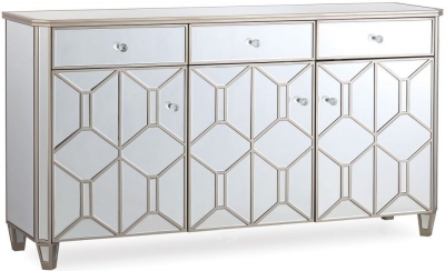 Product photograph of Vida Living Rosa Geometric Mirrored 3 Door 3 Drawer Sideboard from Choice Furniture Superstore