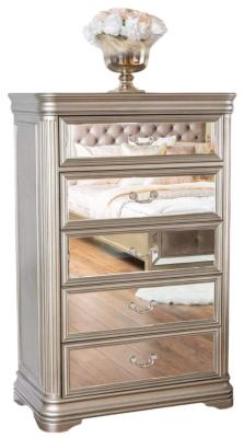 Product photograph of Vida Living Jessica Champagne Mirrored 5 Drawer Tall Chest from Choice Furniture Superstore