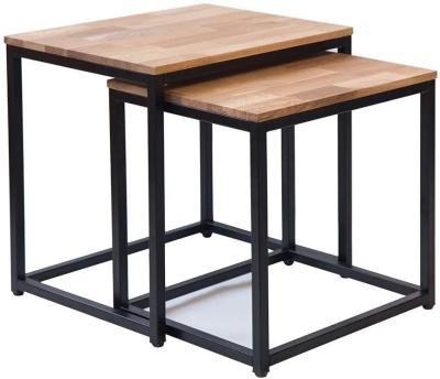 Clearance - Mirelle Solid Oak Nest of Table with Black Metal Frame - FSS14916
