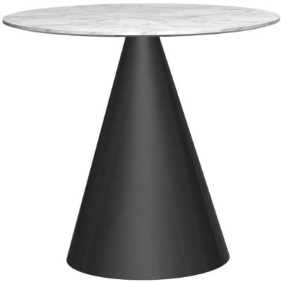 Clearance Gillmore Space Oscar White Marble 80cm Small Round Dining Table With Black Conical Base 2 Seater Fss12649