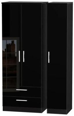 Product photograph of Clearance - Knightsbridge High Gloss Black 3 Door 2 Left Drawer Tall Combi Wardrobe - P3 from Choice Furniture Superstore