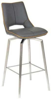 Clearance Set Of 2 Mako Graphite Grey Leather Effect Swivel Barstool Fss15922