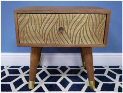 Clearance Dutch Mango Wood And Brass Cladding Bedside Cabinet Fss15959