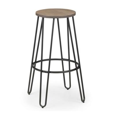 Clearance Set Of 2 Dalston Elm Wood Industrial Round Barstool A120