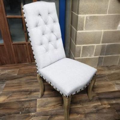 Clearance Set Of 2 Diaz Oatmeal Dining Chair Tufted Velvet Fabric Upholstered With Studs A55