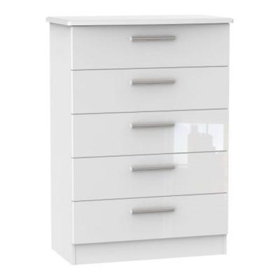 Clearance Knightsbridge White Gloss 5 Drawer Chest Fss16055